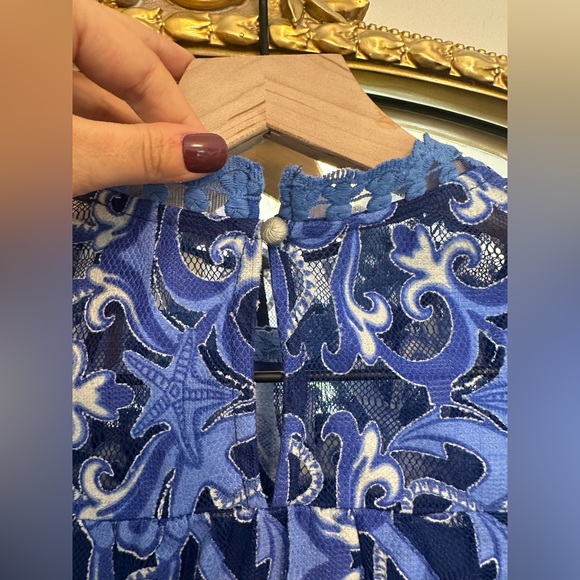 NEW Anthropologie HD in Paris Blue Long Sleeve Lace Blouse Size 00 (runs large) - Picture 7 of 7